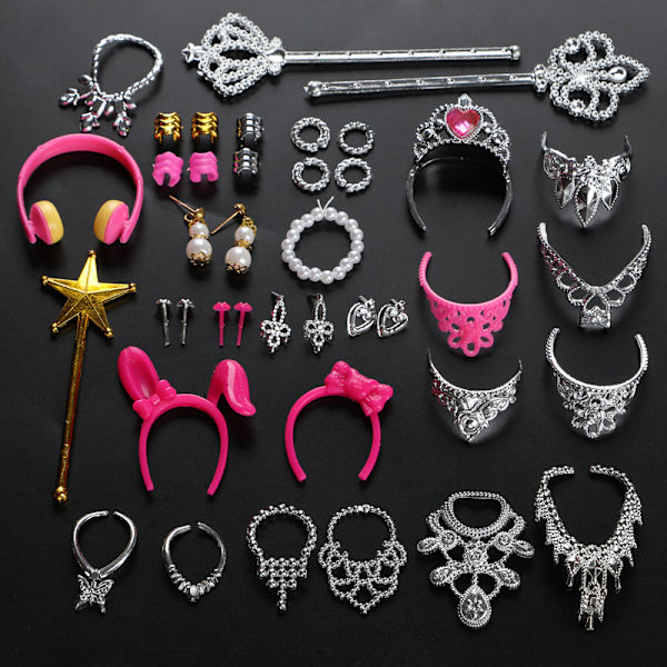 30 stycken 30 cm Barbie-kläder krona halsband örhängen kam