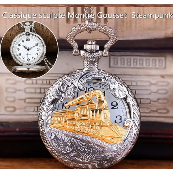 Vintage kvarts watch（Silver）, Steampunk Fickklocka för män