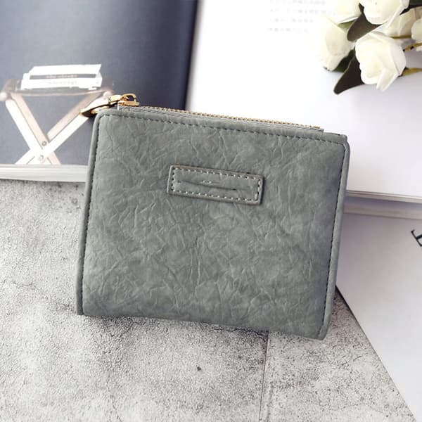 En gråblå lommebok, 11,5 cm × 10 cm × 2,5 cm, koreansk stil for kvinner