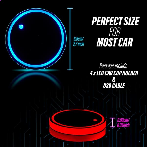 4 kpl LED-auton kupinpidikkeitä 7 värillä vaihtuvalla USB-latauksella