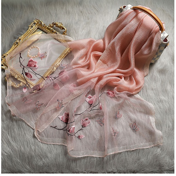 ##/Siden Scarf Siden Scarf Tryckt Elegant Ljusfärgad Solskydd##/