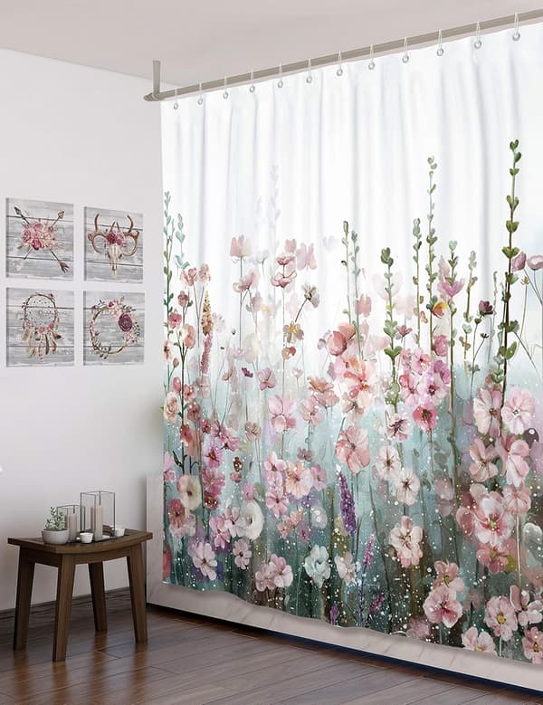 Blomster Bruseforhæng Farverigt Kvadratisk Badeværelsesforhæng Moderne F