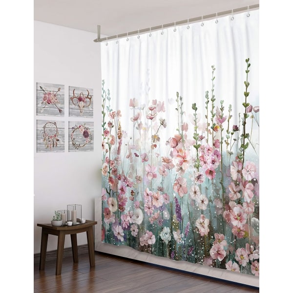 Blomster Dusjforheng Fargerikt Kvadratisk Baderom Gardiner Moderne F