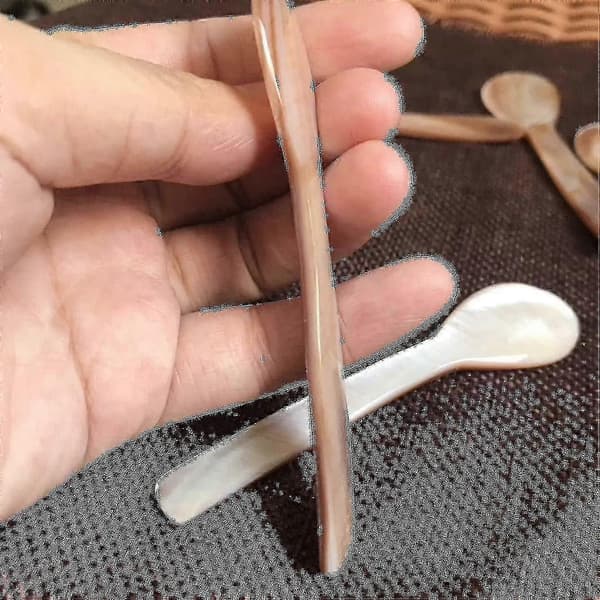 Sæt af 6 Moder-af-perle 9 Cm X 2.2 Cm Mop Kaviar Skeer med Rundt Håndtag Til