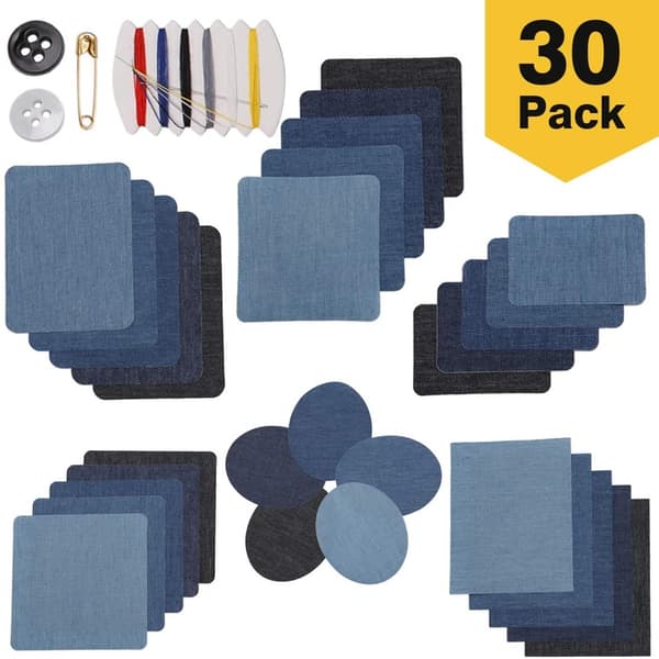 Anpro 30 stk Denim-lapper Oval Blå Lapp Stoff Jern-på-lapper