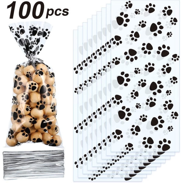 Pet Paw Print Cone Cellofanposer Varmforseglbare godbitposer De bo