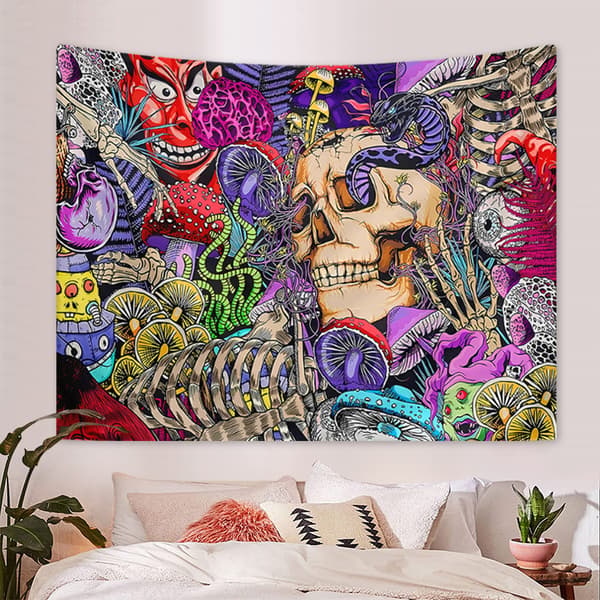 130x150cm Veggteppe med Skallehode for Naturdekorasjoner