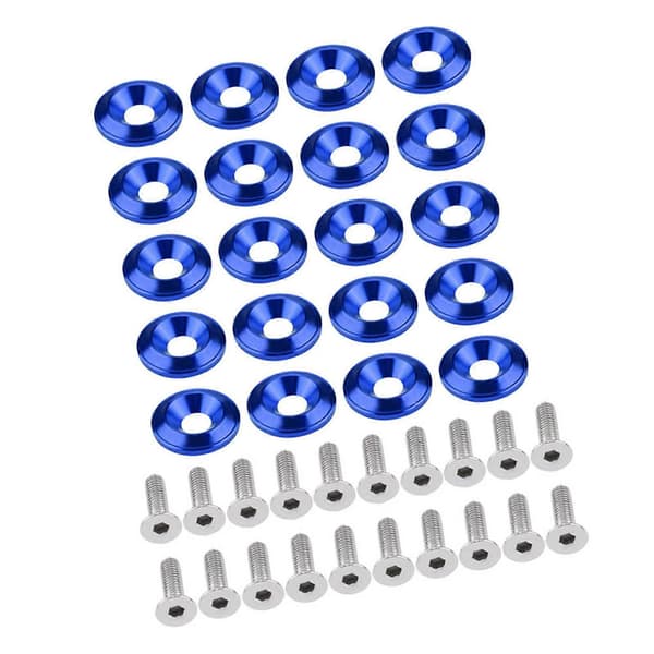 20 st Aluminium Stötfångare/Skärmbricka Bult Motorrum Styling Kit Blå