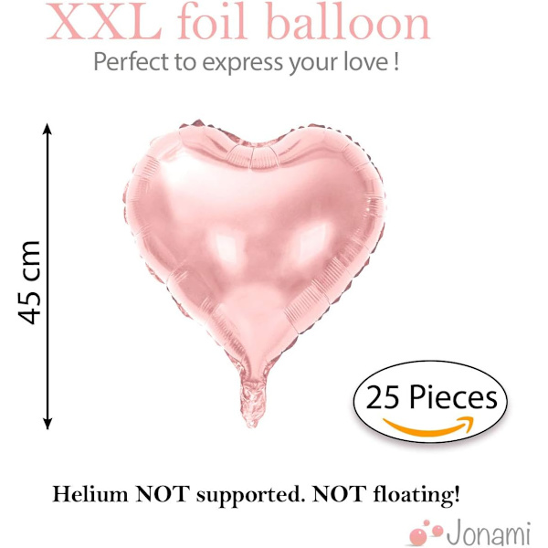 25 Hjerteballonger Rose Gull Helium Rosegull Romantisk Dekorasjon