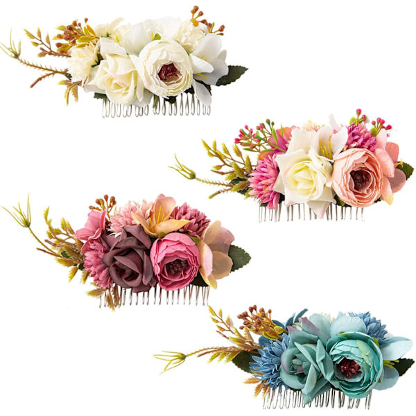 4-pack Konstgjorda Blommor Metall Hårkammar Sidoklämmor Flora