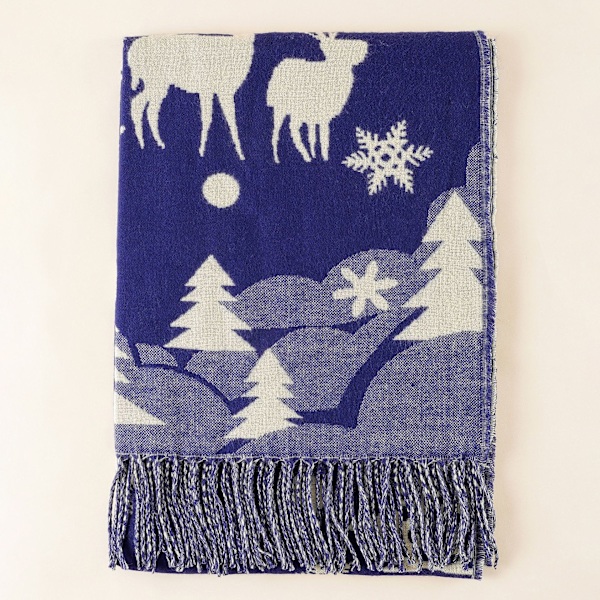 Blått Jule Varmt Skjerf med Frynser for Kvinner (183 x 67 cm)