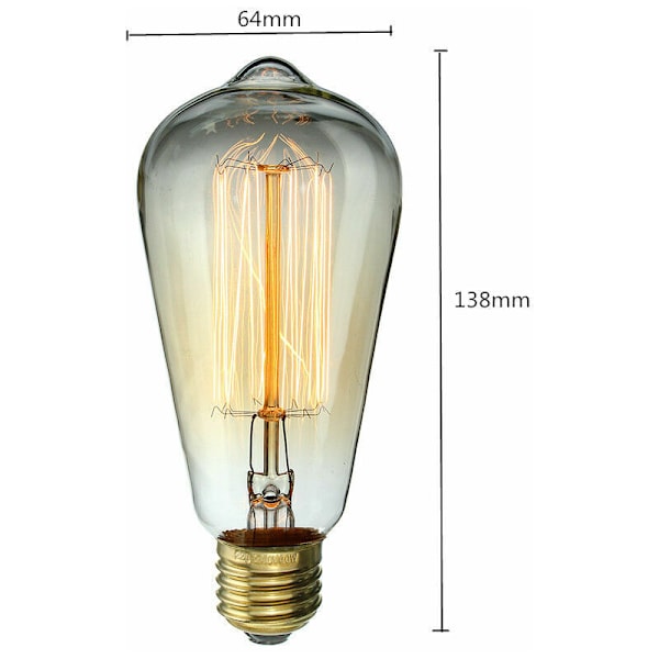 Vintage Edison Ampuller 40W E27 Skrue Filament Ampul ST