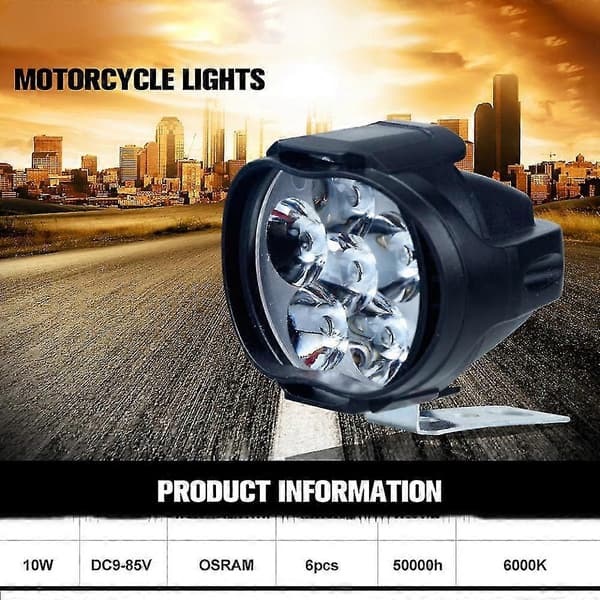 1 stk. Motorcykel Forlygte 6500k Hvid Super 1200lm Led Scooter Spot Lysstærk 6 Led