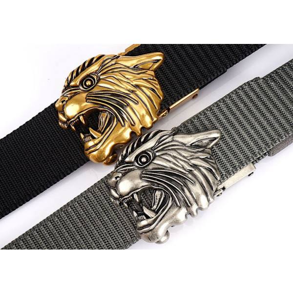 Mennemote Gull/Sølv Tredimensjonal Tiger Spenne Design Topp Belte