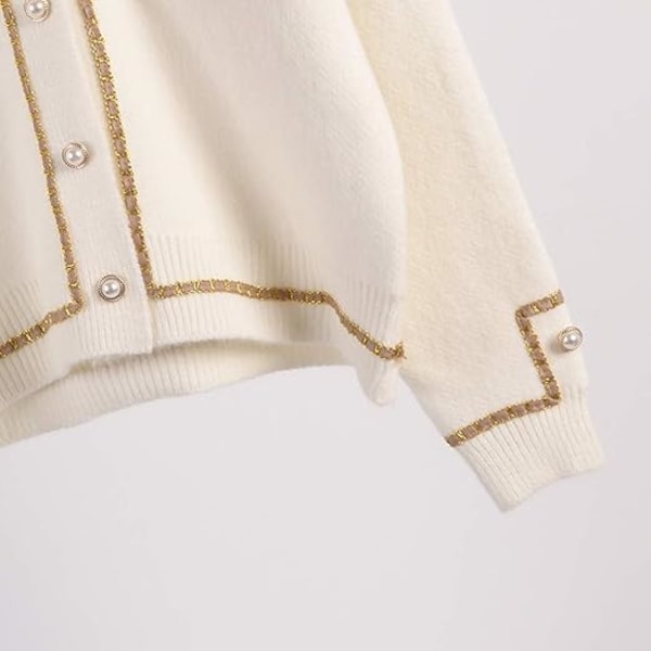 (farve:beige)Afslappet sweater cardigan formel knap strik frakke ele