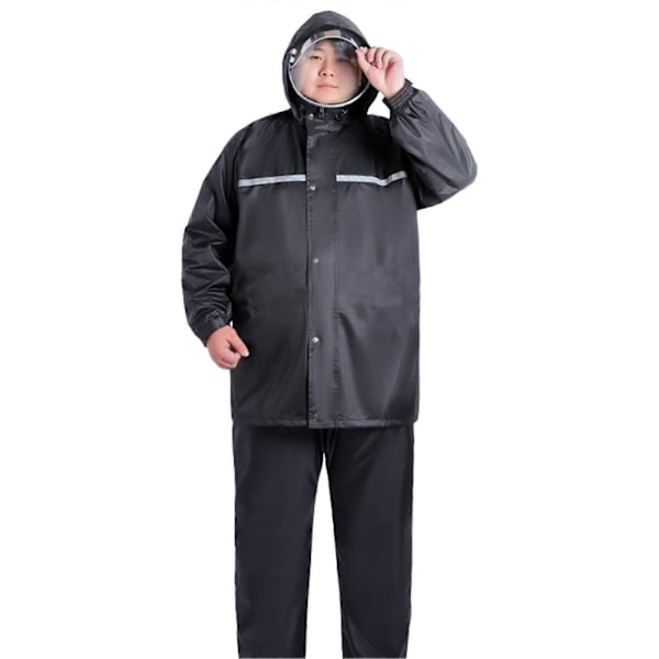 2 Delar/Set Regnkläder för Vuxna Vattentäta Andningsbara Hög Synlighet Reflexremsa Utomhus Regnjacka Byxor Herr Dam Regnkläder med Huva Regnskydd 6XL A