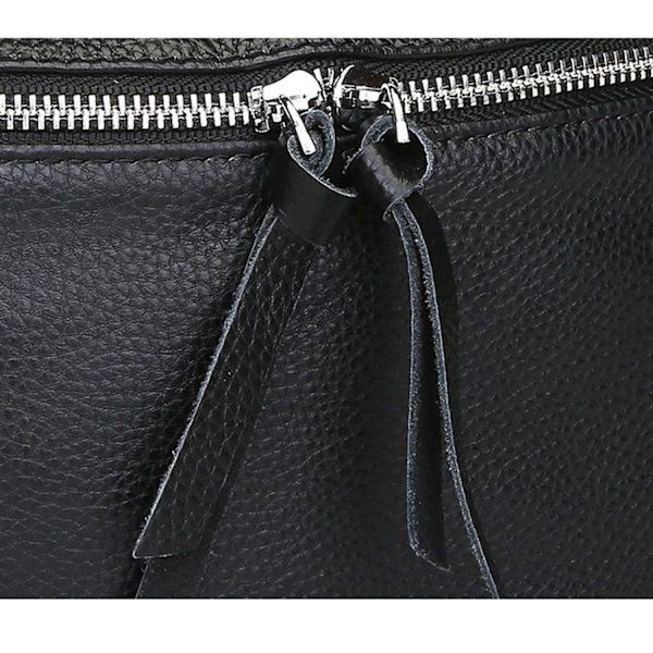 Svart Crossbody Väska Dam Läder Bred