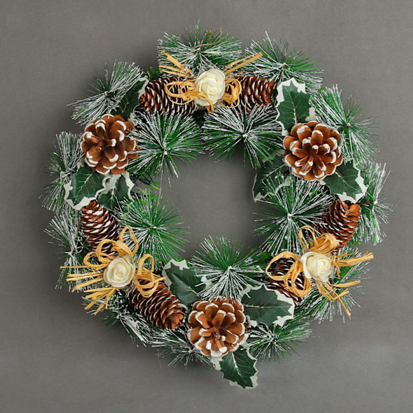 ##/Julekrans av kunstig furu med kongler 30x30cm##/