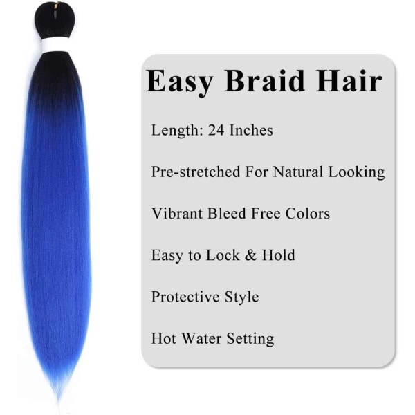 3-pack (24 tum 3-pack, svart blå) försträckta hårförlängningar