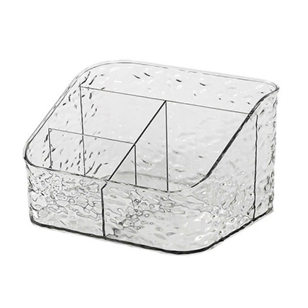 Klar Makeup Opbevaringsboks Kosmetik Organizer med Vandbølge Tekstur Åbent Design Nem Adgang Opdelt Opbevaringsboks til Hjemmekontor Soveværelse Kollegium 4Grid