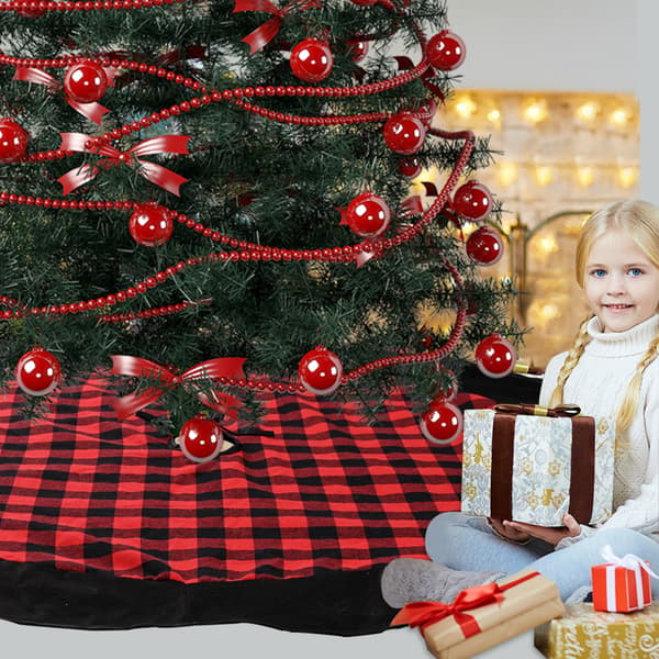 Röd och svartrutig julgransmatta - 120 cm, julgran