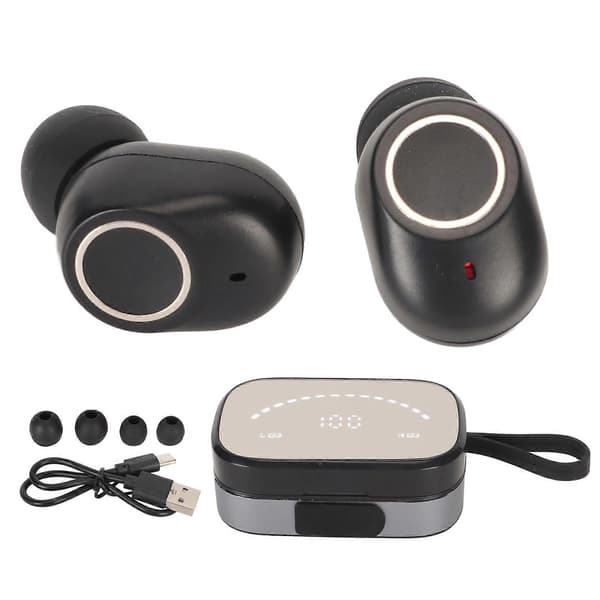 Bluetooth Earbuds Stereo IPX7 Vandtæt Tung Bas Trådløse Høretelefoner med Spejl Digital Display Opladningsetui Grå