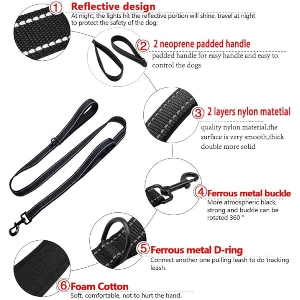 Lång Koppel för Stora Hundar, 1.4m Dubbelt Handtag, Dragfritt, Robust, Stark Nylon