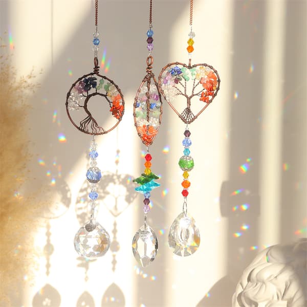 Longevity Tree Krystal Regnbue Solfanger Glas Træ af Livet Orn