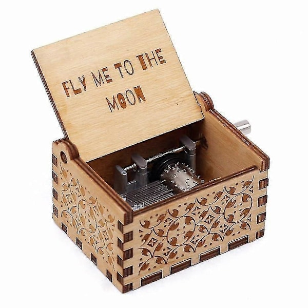 FLY ME TO THE MOON Vintage H Handvevad Trä Speldosa 30 Not Toner