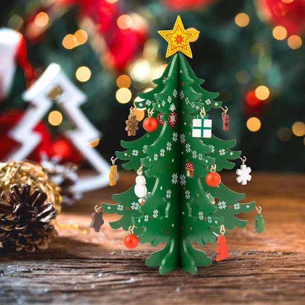 Julgran i trä, dekorativ display för jul, 3D-miniatyr