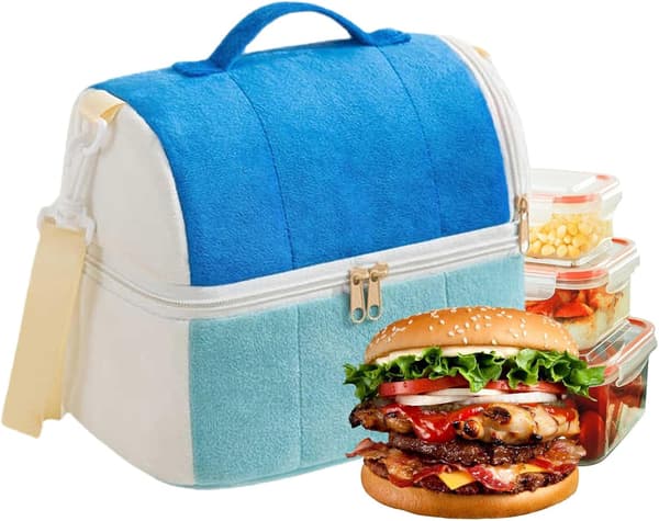 Dubbellagers Plysch Tecknad Lunchväska, Extra Tjock, blå