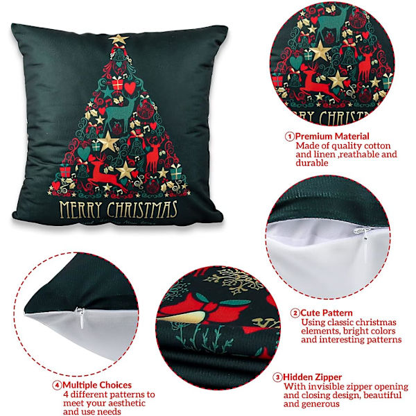##/4-delt Juleputetrekk - 45x45cm Dekorative Putetrekk##/