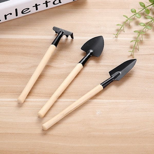 3-pack Mini Trädgårdssats - Spade, Räfsa, Skovl för Sukkulenter