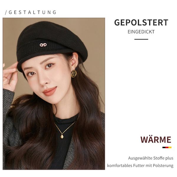 ##/Beret damkrage stickad mössa varm basker mössa ull##/