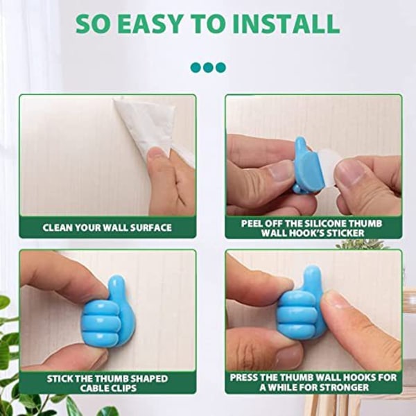 20 stk Tommelkroker Adhesive Hooks, Nøkkelholder for Vegg Fargerik