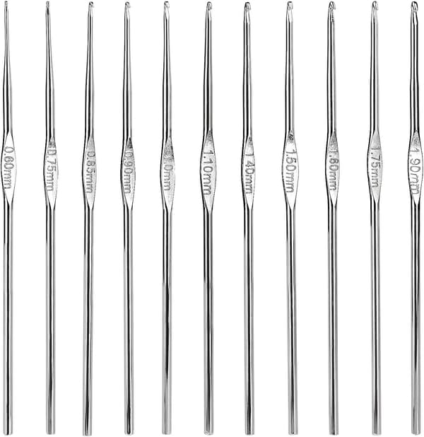 ##/Virknålar i stål, 12-pack, liten storlek 0,6 mm till##/