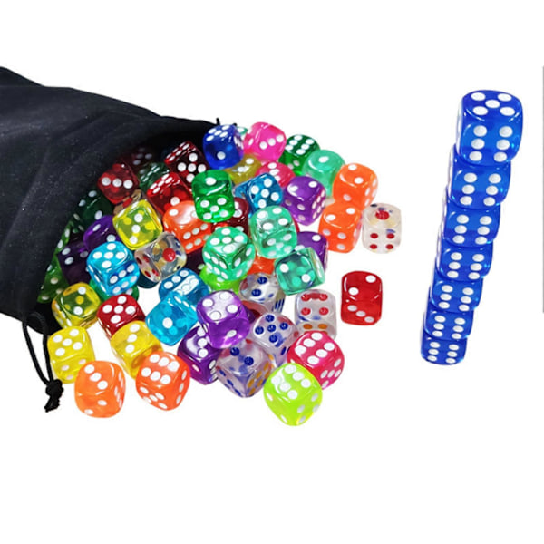 100 stk. farvede terninger med snørelukning, bulk akryl spil terninger, glatte spin, transparente terninger til matematik læringsspil i klasseværelset 14mm