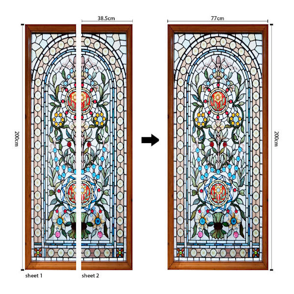 3D-dörr med målat glas-blommor och PVC-sticker