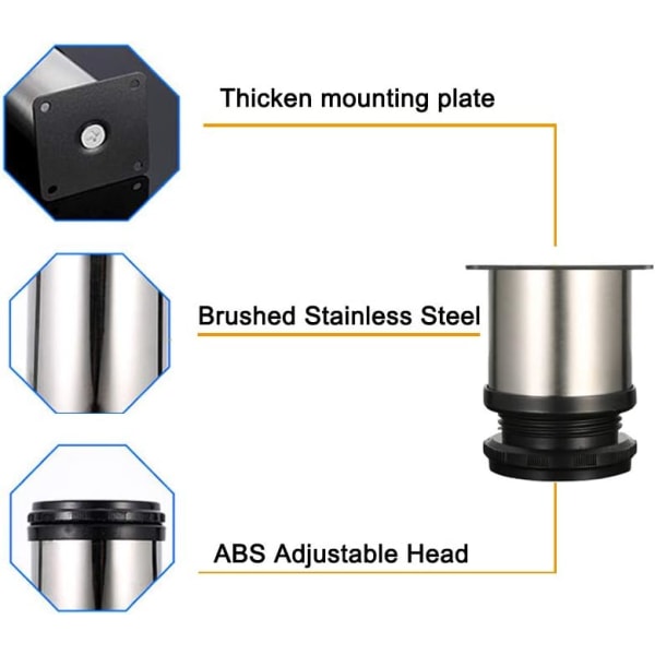 8 Justerbare fødder 50 mm Højde Tykke skabsben Bordben Fu