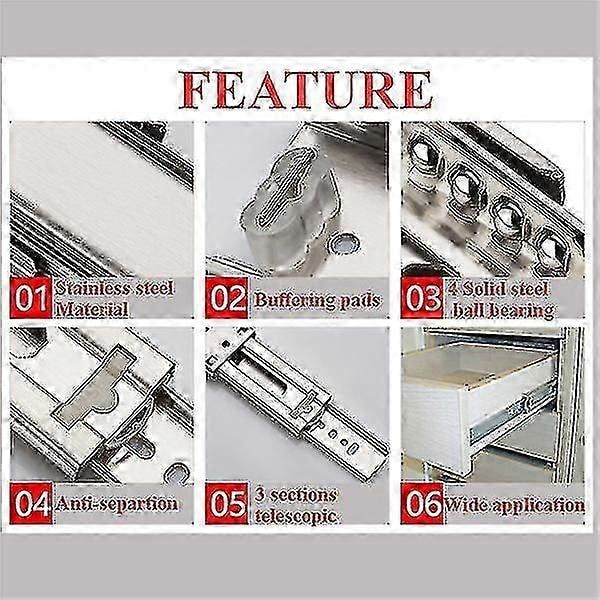 2 stk. 20 cm Skuffeskinner Lukkesystem Kuglelejer Skuffe Hardware