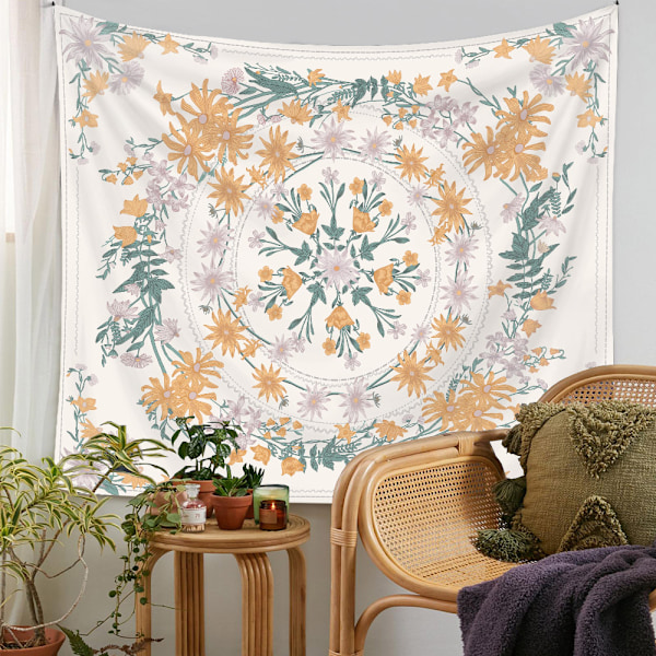 150×200cm Bohemisk Tapet - Gul krossad blomma, Tapet