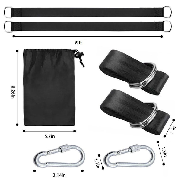 Hängmatta Rem, Hängande Gunga Rem 2x150CM med 2 D-Hake Karabiner