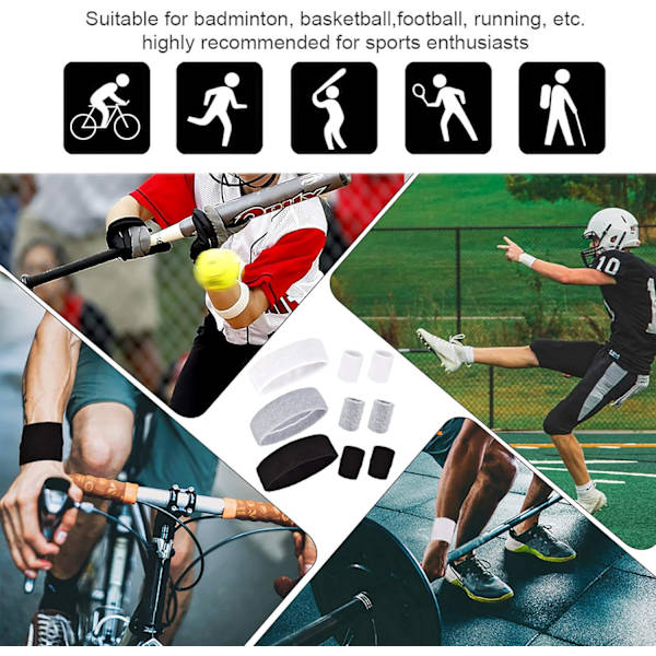 Hovebind og håndledsbindsæt, 3 stk. Sportshovedbind, 6 stk. Svedbånd