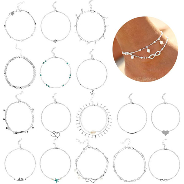 16 kpl (Hopea) Anklet-helmiä Anklet-rannekorut Helmiketju Jalkakoru
