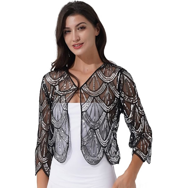 ##/Lille Sequin Sjal til Kvinder - Sort, Vintage Bolero Bryllup Eveni##/