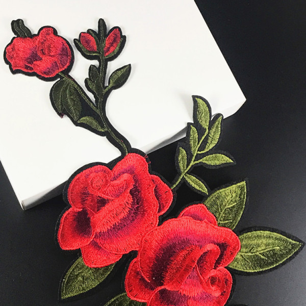 3 st Broderade Stryk-på-lapp Sy-på-märke Rosblommform