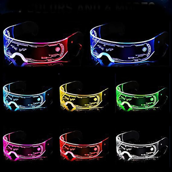 LED-briller med lys i 7 farger, LED-briller, Cyberpunk Neon-briller