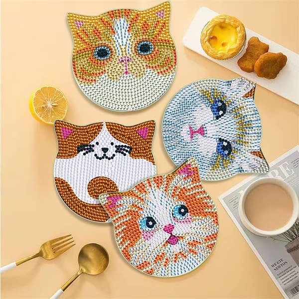 6-pak DIY kat diamantmaleri coasters