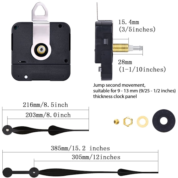 ##/Kellokone korkea pitkittäisakseli ja 30,5 cm pitkät osoittimet##/