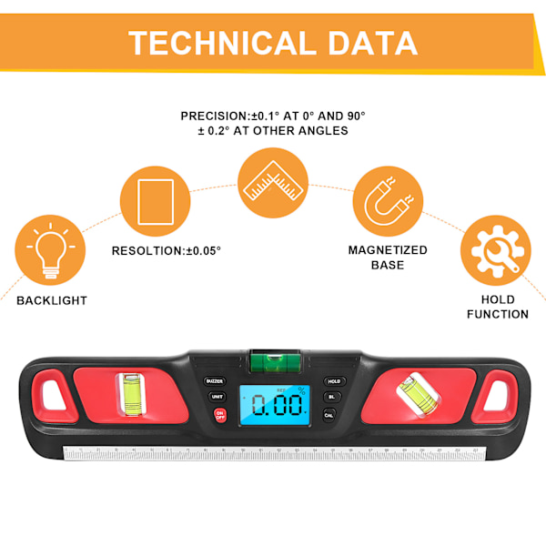 Digital inklinometer - Röd digital nivå Vinkelmätare